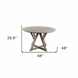 48" Brown Rounded Solid Wood Pedestal Base Dining Table - Homeroots - Flyclothing LLC