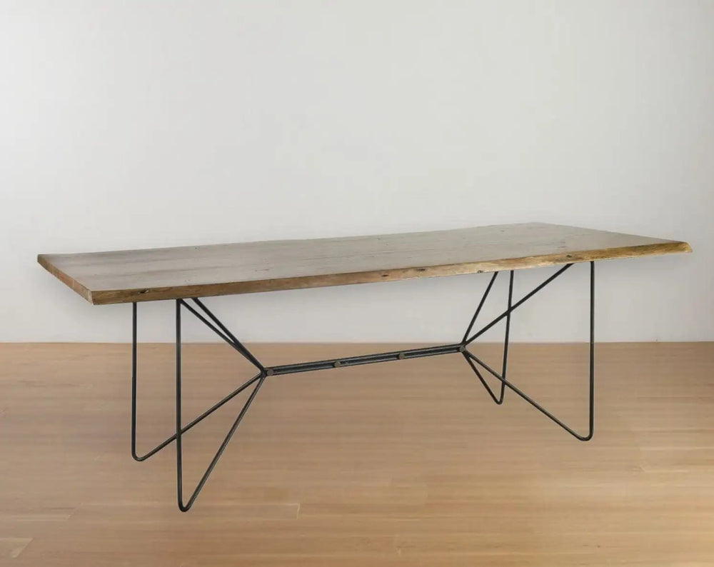 84" Natural And Black Solid Wood And Metal Trestle Base Dining Table - Homeroots - Flyclothing LLC