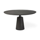 54" Brown Rounded Solid Wood And Metal Pedestal Base Dining Table - Homeroots - Flyclothing LLC