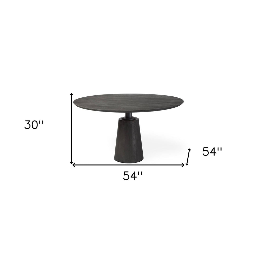 54" Brown Rounded Solid Wood And Metal Pedestal Base Dining Table - Homeroots - Flyclothing LLC