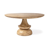 60" Natural Rounded Solid Wood Pedestal Base Dining Table - Homeroots - Flyclothing LLC