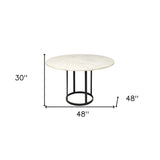 48" White And Black Rounded Marble And Metal Pedestal Base Dining Table - Homeroots - Flyclothing LLC