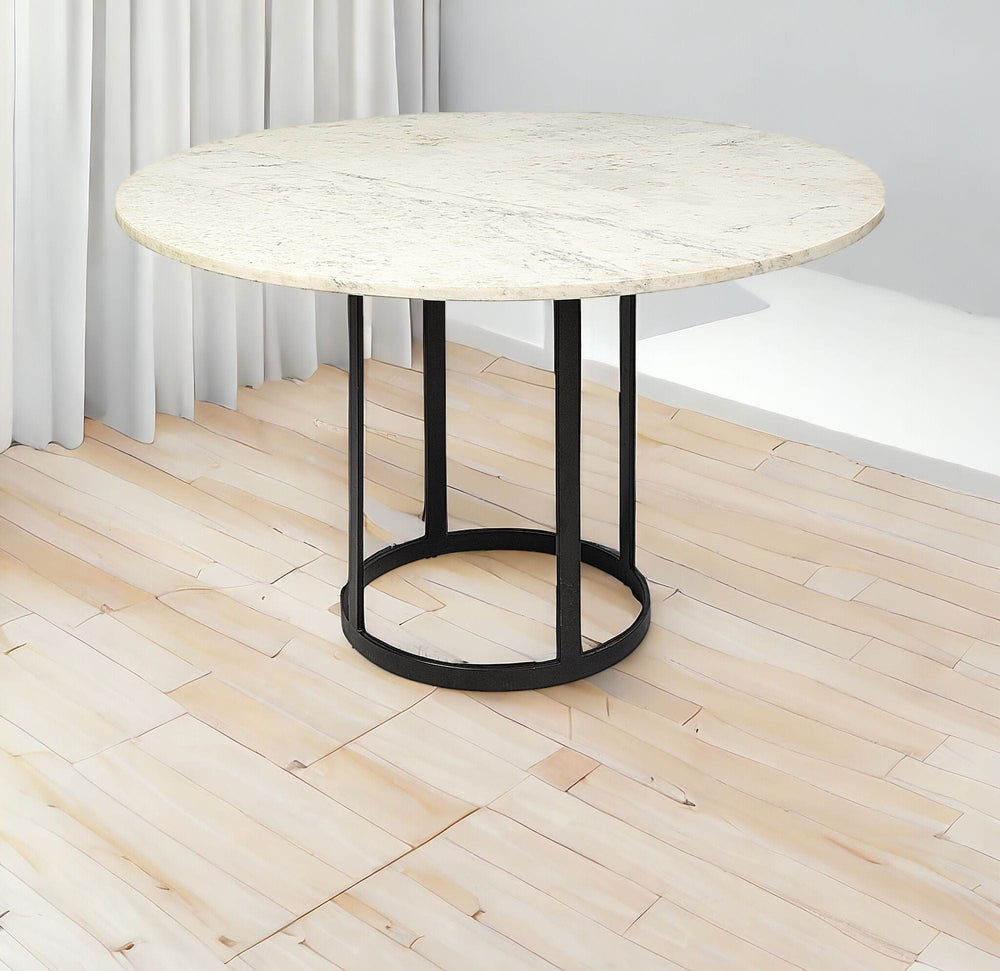 48" White And Black Rounded Marble And Metal Pedestal Base Dining Table - Homeroots - Flyclothing LLC