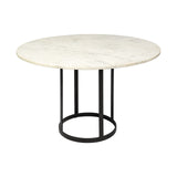 48" White And Black Rounded Marble And Metal Pedestal Base Dining Table - Homeroots - Flyclothing LLC