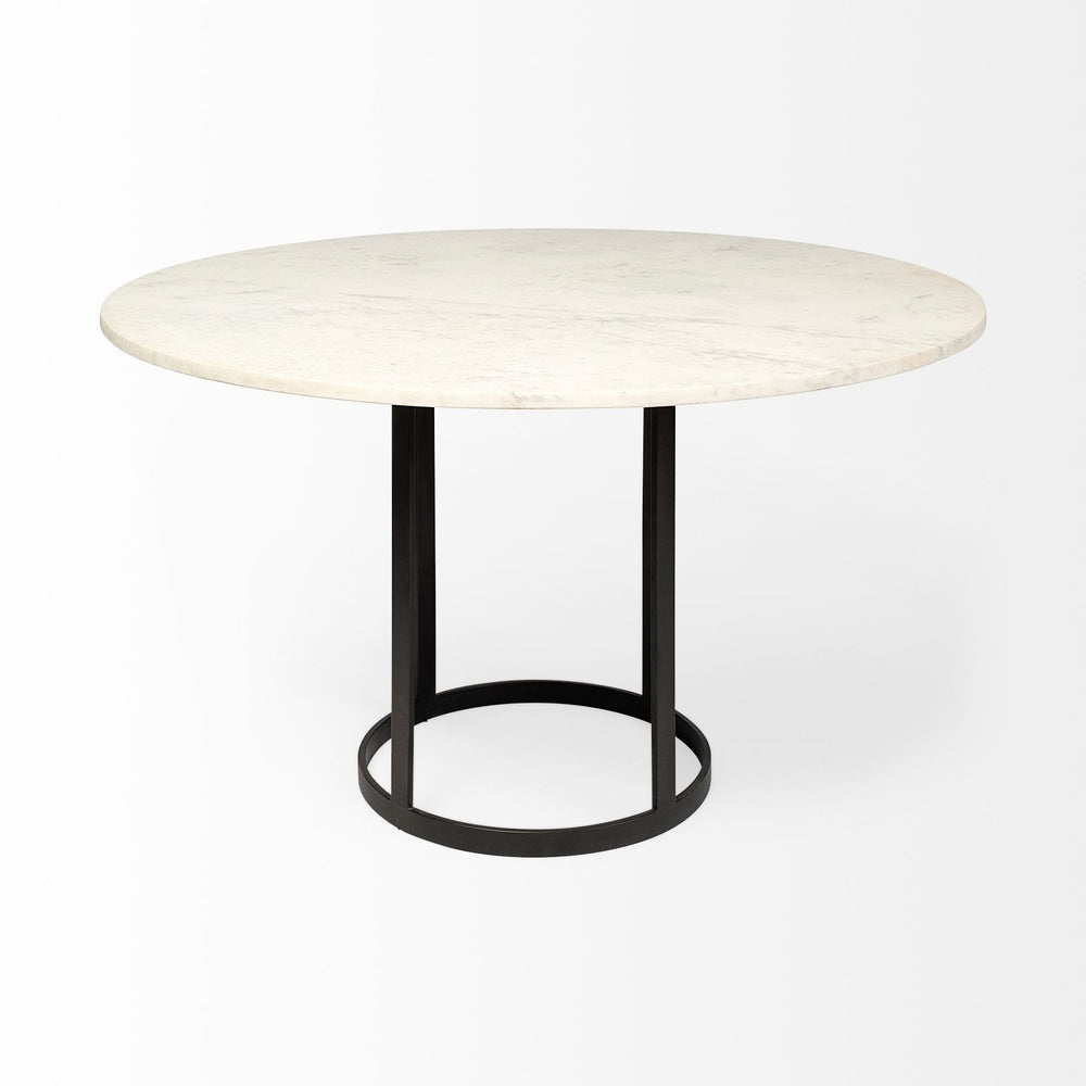 48" White And Black Rounded Marble And Metal Pedestal Base Dining Table - Homeroots - Flyclothing LLC