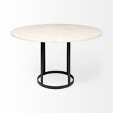 48" White And Black Rounded Marble And Metal Pedestal Base Dining Table - Homeroots - Flyclothing LLC
