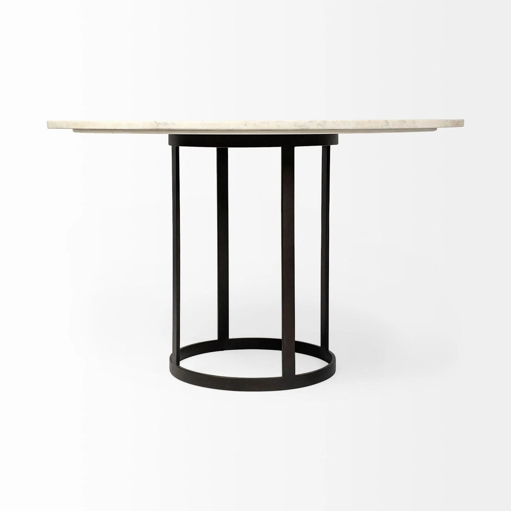 48" White And Black Rounded Marble And Metal Pedestal Base Dining Table - Homeroots - Flyclothing LLC