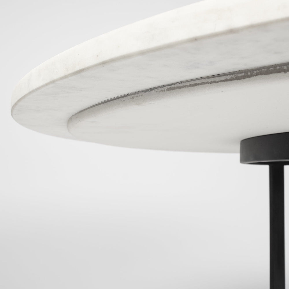 48" White And Black Rounded Marble And Metal Pedestal Base Dining Table - Homeroots - Flyclothing LLC