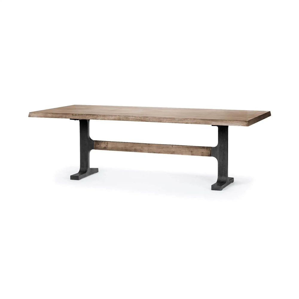 96" Natural And Black Solid Wood And Metal Trestle Base Dining Table - Homeroots - Flyclothing LLC
