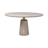 54" Brown And Gold Rounded Solid Wood And Metal Pedestal Base Dining Table - Homeroots - Flyclothing LLC