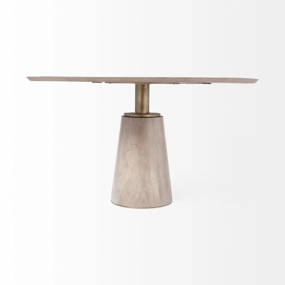 54" Brown And Gold Rounded Solid Wood And Metal Pedestal Base Dining Table - Homeroots - Flyclothing LLC