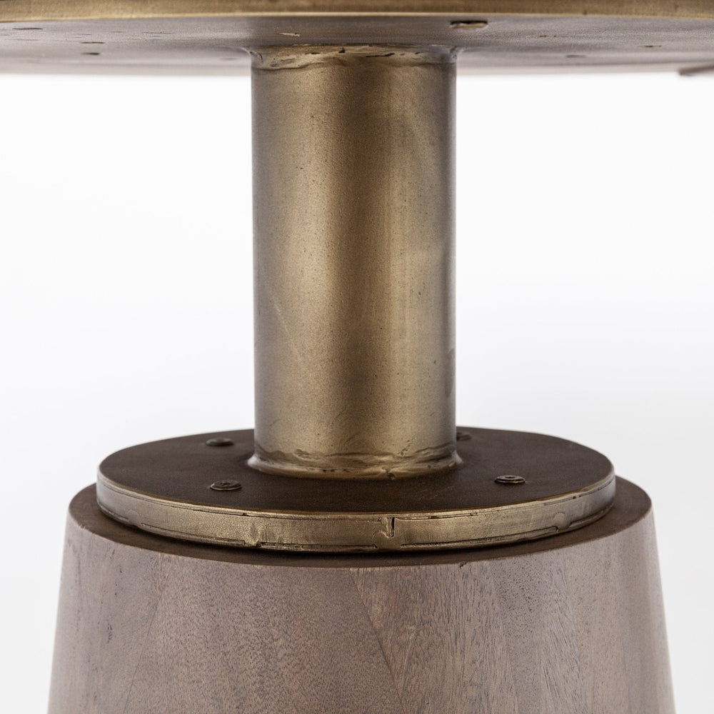 54" Brown And Gold Rounded Solid Wood And Metal Pedestal Base Dining Table - Homeroots - Flyclothing LLC