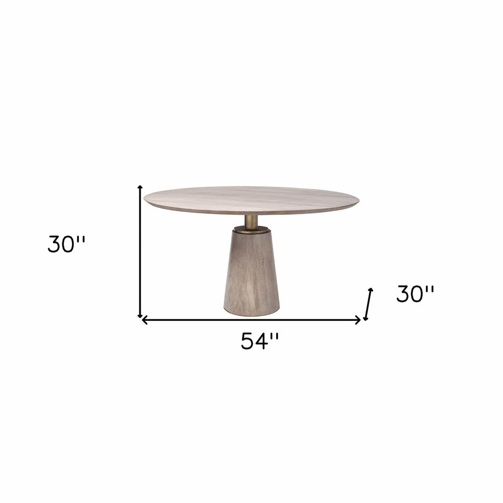 54" Brown And Gold Rounded Solid Wood And Metal Pedestal Base Dining Table - Homeroots - Flyclothing LLC