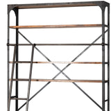 94" Brown And Black Metal and Wood Four Tier Library Bookcase With Ladder - Homeroots - Flyclothing LLC