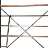 94" Brown And Black Metal and Wood Four Tier Library Bookcase With Ladder - Homeroots - Flyclothing LLC