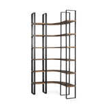 Curved Dark Brown Wood And Black Iron 6 Shelving Unit - Homeroots - Flyclothing LLC