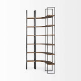 Curved Dark Brown Wood And Black Iron 6 Shelving Unit - Homeroots - Flyclothing LLC