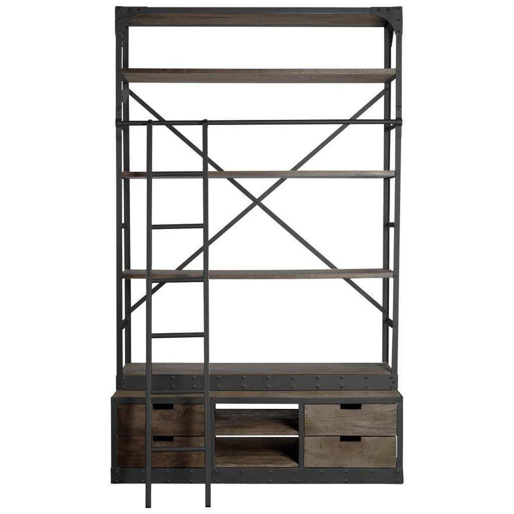Brown Wood Shelving Unit With Gun Metal Ladder And 4 Shelves - Homeroots - Flyclothing LLC