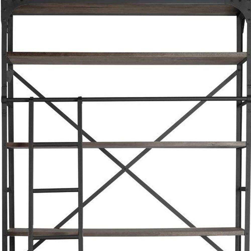 Brown Wood Shelving Unit With Gun Metal Ladder And 4 Shelves - Homeroots - Flyclothing LLC