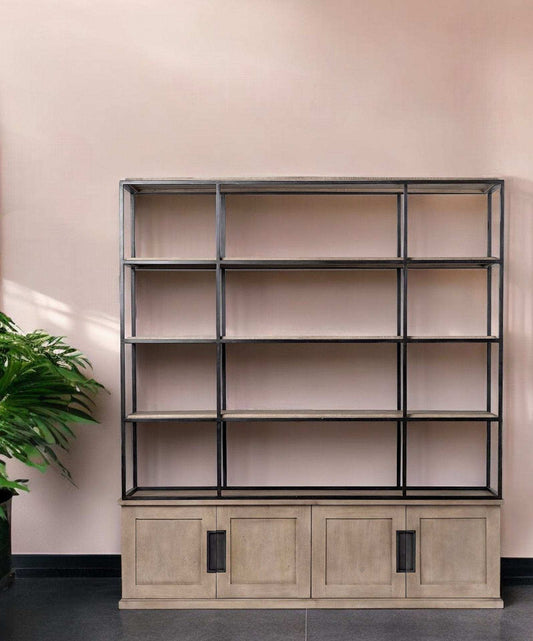 Light Brown Wood And Iron Shelving Unit With 3 Shelves - Homeroots - Flyclothing LLC