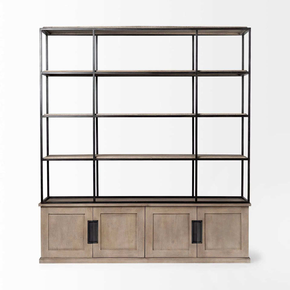 Light Brown Wood And Iron Shelving Unit With 3 Shelves - Homeroots - Flyclothing LLC