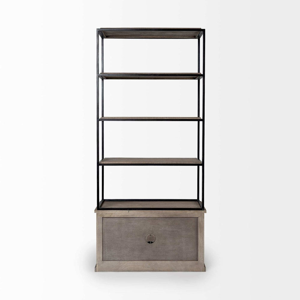 Light Brown Wood And Iron Shelving Unit With 3 Shelves - Homeroots - Flyclothing LLC