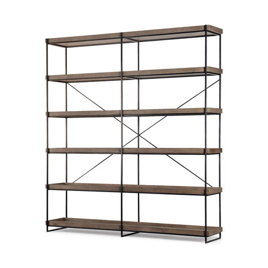 Medium Brown Wood And Iron Shelving Unit With 5 Tray Shelves - Homeroots - Flyclothing LLC