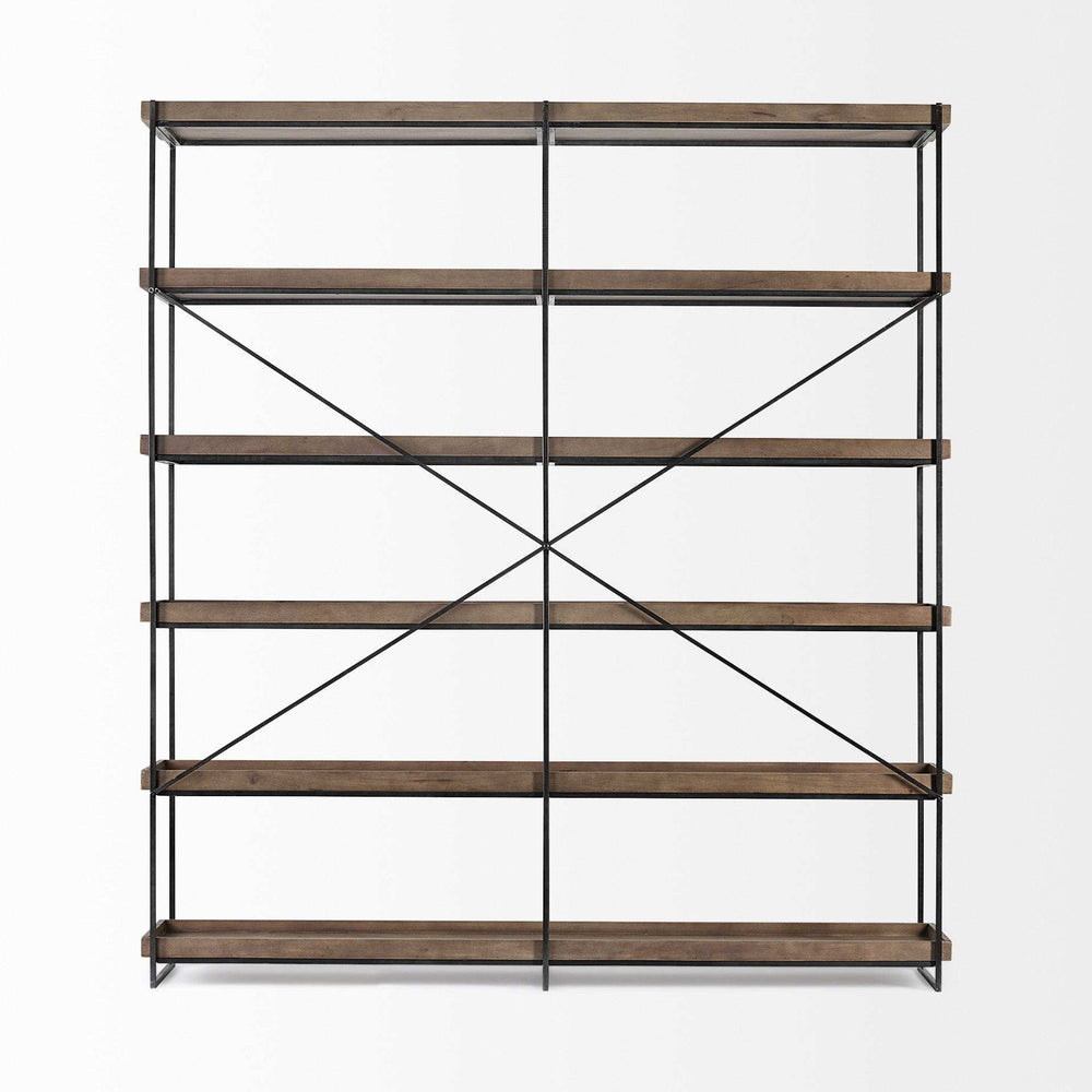 Medium Brown Wood And Iron Shelving Unit With 5 Tray Shelves - Homeroots - Flyclothing LLC