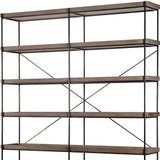 Medium Brown Wood And Iron Shelving Unit With 5 Tray Shelves - Homeroots - Flyclothing LLC