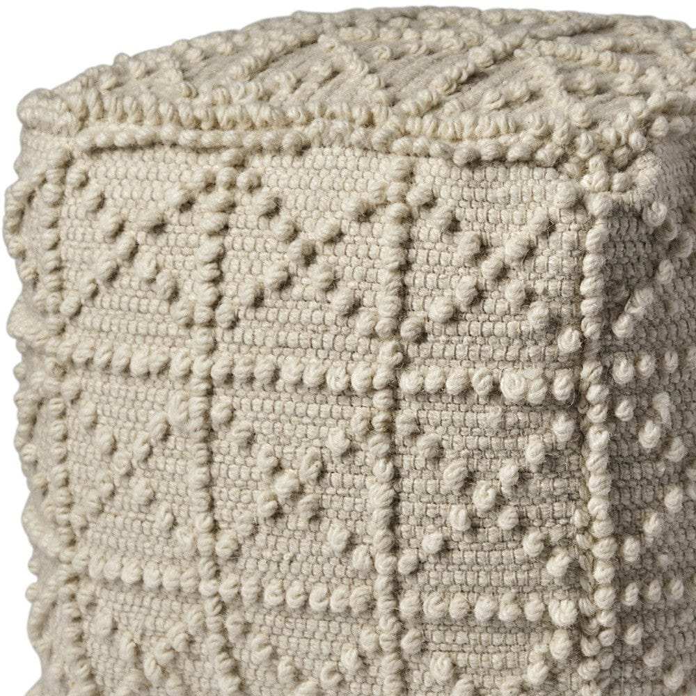 Ivory Wool Sqaure Pouf With Popcorn Detail - Homeroots - Flyclothing LLC