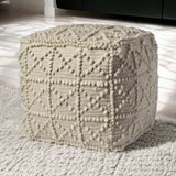 Ivory Wool Sqaure Pouf With Popcorn Detail - Homeroots - Flyclothing LLC