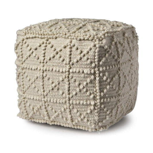 Ivory Wool Sqaure Pouf With Popcorn Detail - Homeroots - Flyclothing LLC