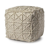 Ivory Wool Sqaure Pouf With Popcorn Detail - Homeroots - Flyclothing LLC
