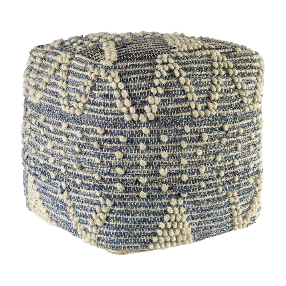 Blue Denim And Ivory Square Pouf With Cotton Stitched - Homeroots - Flyclothing LLC