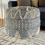 Blue Denim And Ivory Square Pouf With Cotton Stitched - Homeroots - Flyclothing LLC
