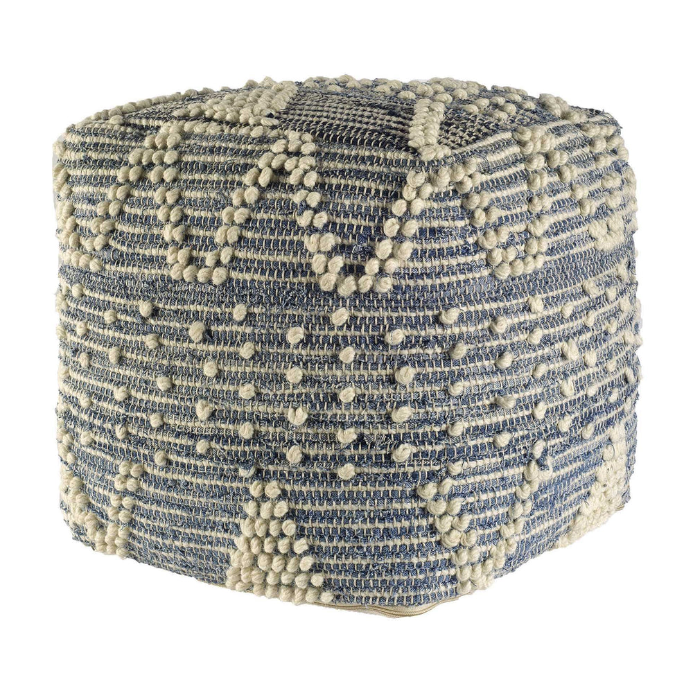 Blue Denim And Ivory Square Pouf With Cotton Stitched - Homeroots - Flyclothing LLC