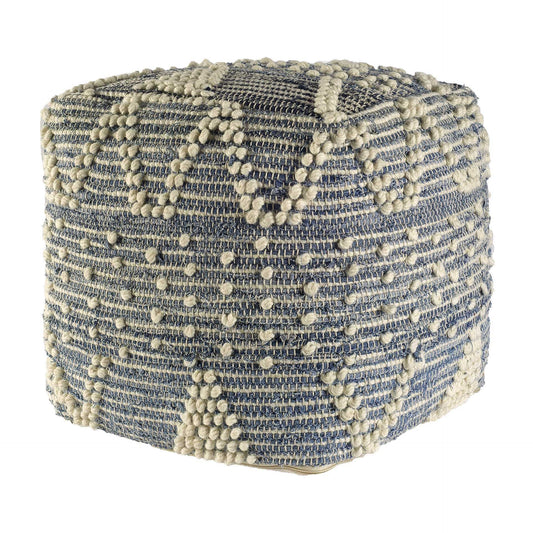 Blue Denim And Ivory Square Pouf With Cotton Stitched - Homeroots - Flyclothing LLC
