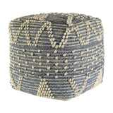 Blue Denim And Ivory Square Pouf With Cotton Stitched - Homeroots - Flyclothing LLC