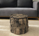 20" Natural And Black Geometric Cylindrical Jute Ottoman - Homeroots
