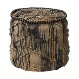 20" Natural And Black Geometric Cylindrical Jute Ottoman - Homeroots