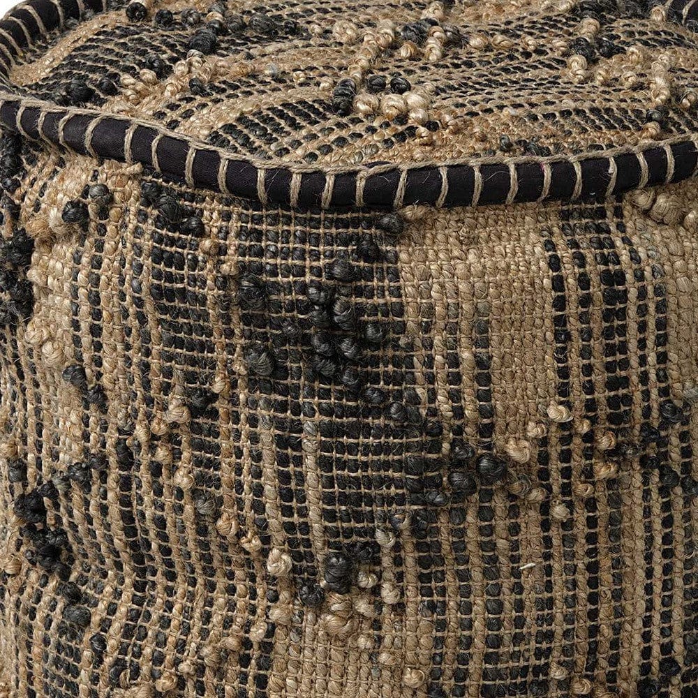 20" Natural And Black Geometric Cylindrical Jute Ottoman - Homeroots