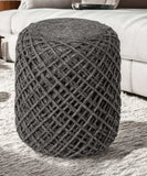 Dark Gray Wool Cylindrical Pouf With Diamond Pattern - Homeroots - Flyclothing LLC