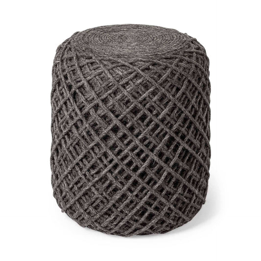 Dark Gray Wool Cylindrical Pouf With Diamond Pattern - Homeroots - Flyclothing LLC