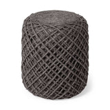 Dark Gray Wool Cylindrical Pouf With Diamond Pattern - Homeroots - Flyclothing LLC