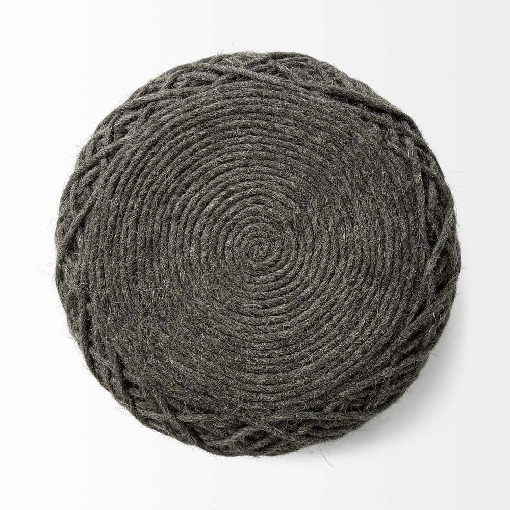 Dark Gray Wool Cylindrical Pouf With Diamond Pattern - Homeroots - Flyclothing LLC