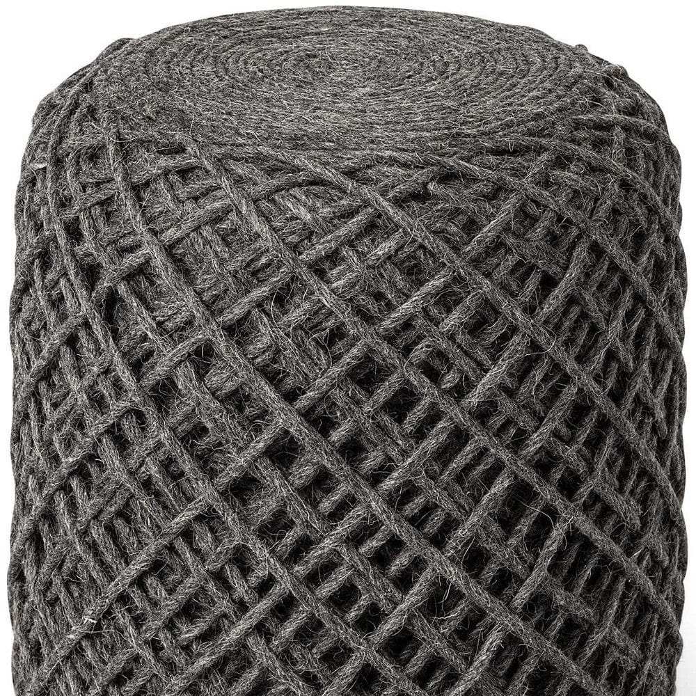Dark Gray Wool Cylindrical Pouf With Diamond Pattern - Homeroots - Flyclothing LLC