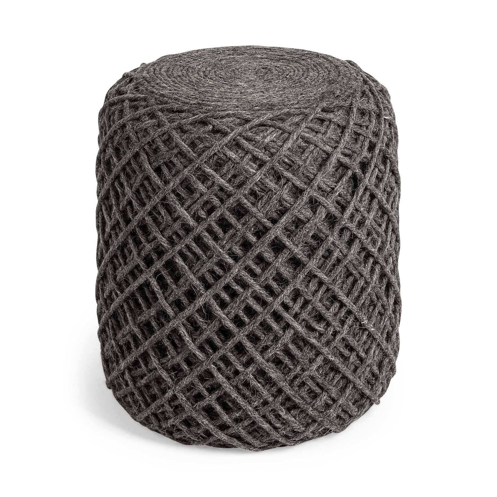 Dark Gray Wool Cylindrical Pouf With Diamond Pattern - Homeroots - Flyclothing LLC