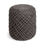 Dark Gray Wool Cylindrical Pouf With Diamond Pattern - Homeroots - Flyclothing LLC