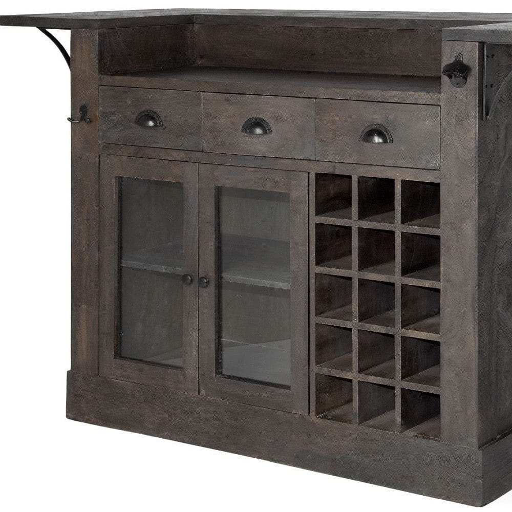 Gray Solid Wood Kitchen Island With Wine Bottle Storage - Homeroots - Flyclothing LLC