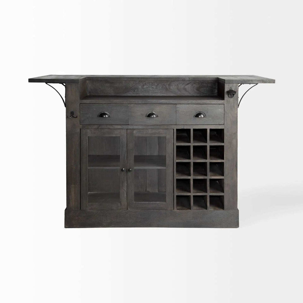 Gray Solid Wood Kitchen Island With Wine Bottle Storage - Homeroots - Flyclothing LLC